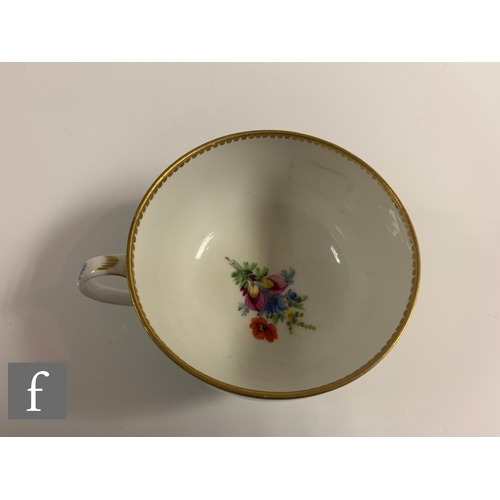 167 - A late 18th Century Meissen porcelain tea cup and saucer, the circular cup with loop handle, hand en... 