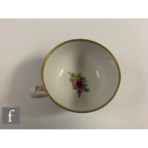 168 - A late 18th Century Meissen porcelain tea cup and saucer, the circular cup with loop handle, hand en... 