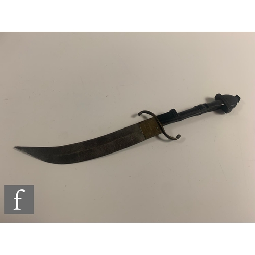 759 - An early 20th Century Bavarian hunting knife with leather scabbard and horn handle, a similar brass ... 