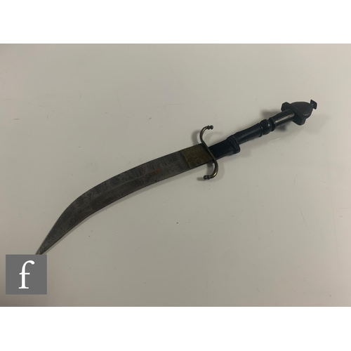 759 - An early 20th Century Bavarian hunting knife with leather scabbard and horn handle, a similar brass ... 