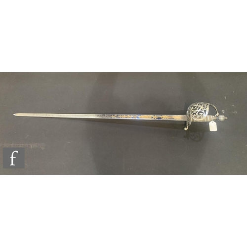 750 - An 18th Century officer's rapier sword, 81cm, blue steel blade gilt engraved with GR below a coronet... 