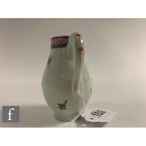 153 - A small 18th Century Worcester sparrow beak jug circa 1770, the body hand enamelled with floral spri... 