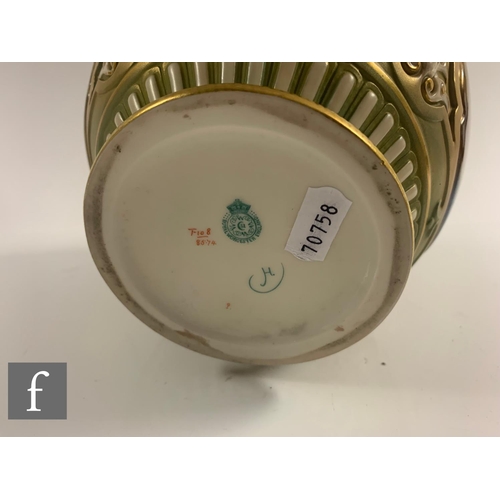 201 - An early 20th Century Royal Worcester Hadley shape pomander and cover, the footed ovoid body with re... 