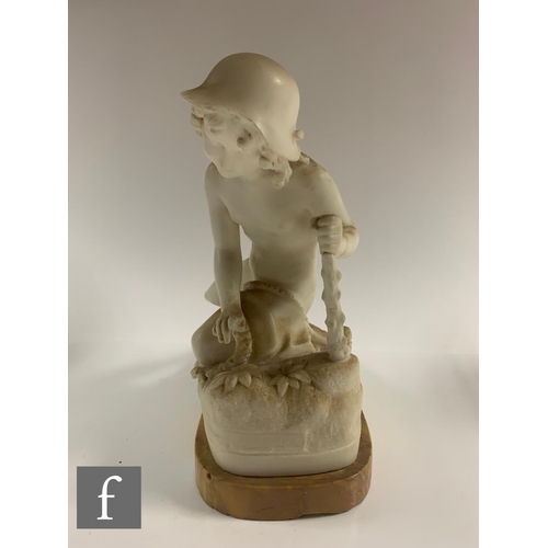 760 - A 19th century Italian white marble sculpture of a young boy partly clothed in an animal skin signed... 