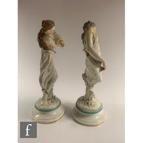 184 - A pair of Royal Worcester companion figures titled Evening Dew and Morning Dew circa 1870, each mode... 