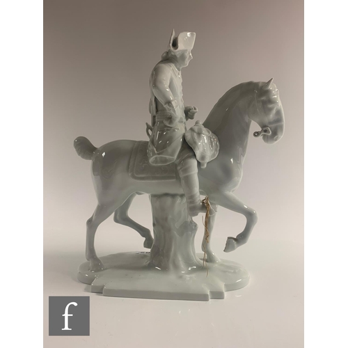 62 - A large 20th Century Furstenberg hard paste porcelain figure depicting Friedrich II of Prussia on ho... 