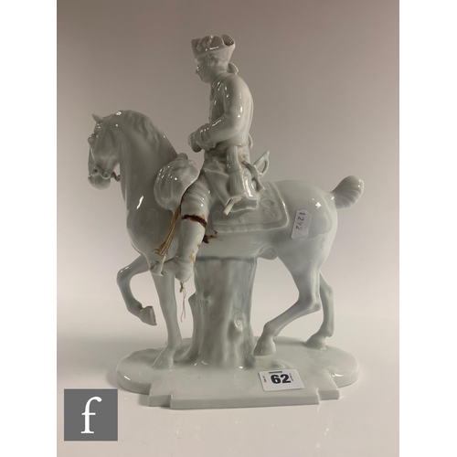 62 - A large 20th Century Furstenberg hard paste porcelain figure depicting Friedrich II of Prussia on ho... 