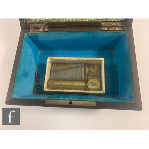 847 - A 19th Century French musical Palais Royal sewing box, the interior fitted with a tray inset with fo... 