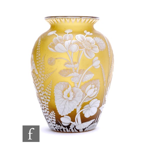 340 - A late 19th Century Thomas Webb & Sons cameo glass vase of shouldered ovoid form with everted ri... 