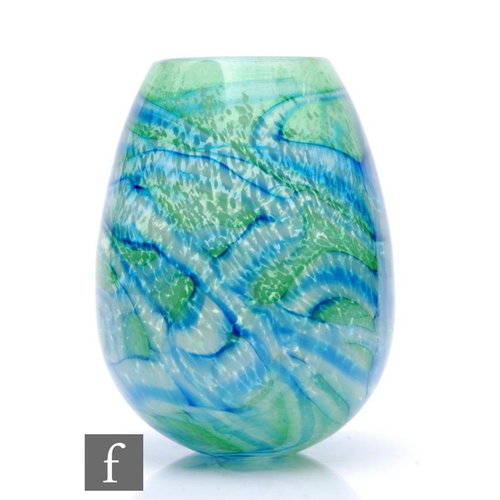 596 - A contemporary OurGlass studio glass vase, of ovoid form internally decorated with mottled opal... 