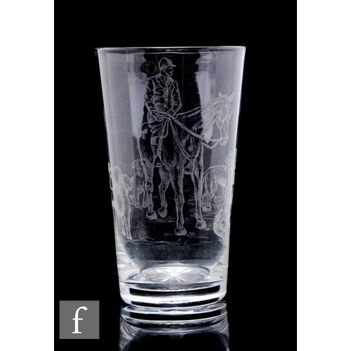 373 - An early 20th Century Stourbridge clear crystal high ball tumbler glass, diamond point engraved with... 