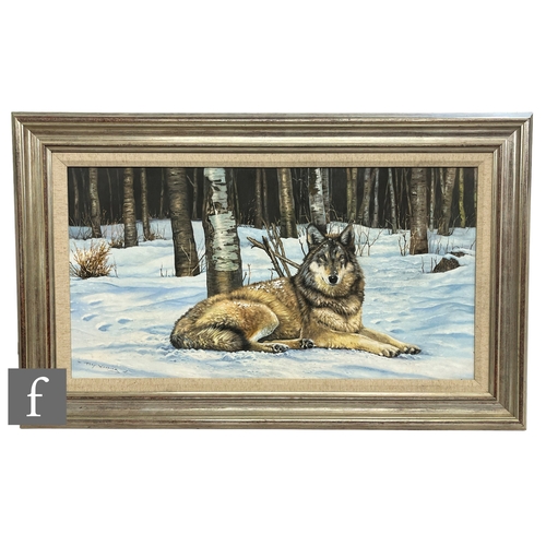 922 - TONY WOODING (BORN 1969) - 'The Lone Wolf', oil on canvas, signed, framed, 41cm x 76cm, frame size 5... 