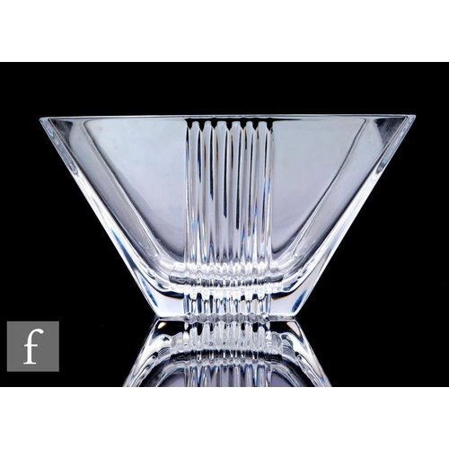 611 - A contemporary clear crystal Tiffany & Co Art Deco Style bowl, of tapering square section, decor... 