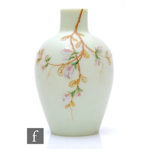 648 - A late 19th Century Harrach opal glass vase of ovoid form with narrow collar neck, hand enamelled wi... 