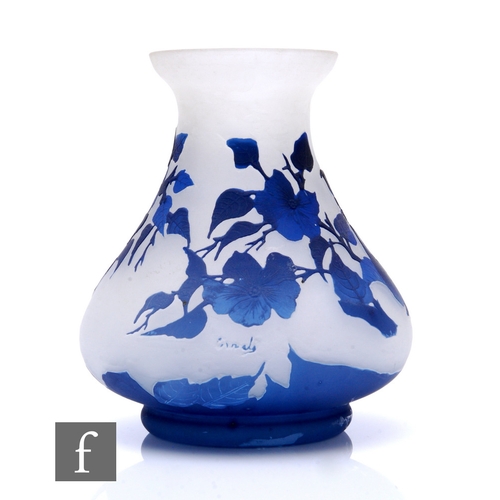 652 - A 20th Century cameo glass vase in the Art Nouveau taste, the low shouldered body rising to a tapere... 