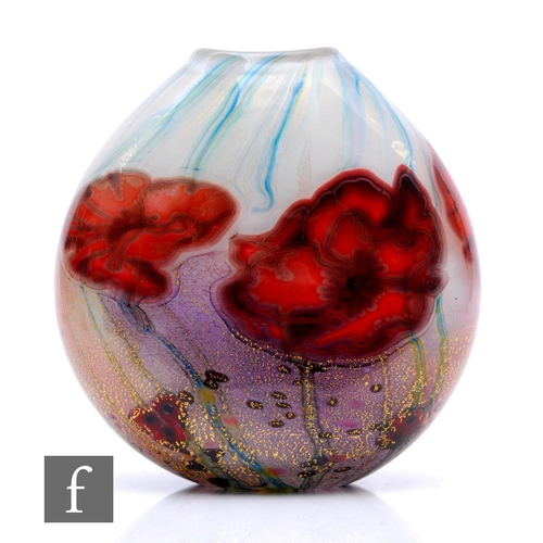 673 - A contemporary Jonathan Harris studio graal glass vase in the Poppy Shard pattern, internally decora... 