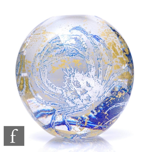 674 - A contemporary Jonathan Harris studio silver graal glass vase of globe form, opal core cased in clea... 