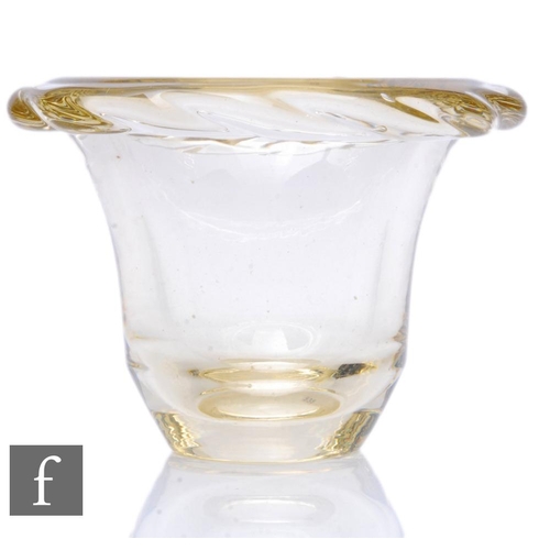 684 - A later 20th Century Daum crystal glass vase of cylindrical form rising to a stylised rope border, e... 