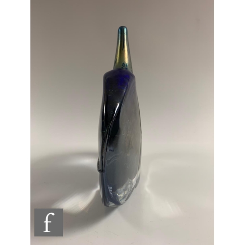 686 - A contemporary Isle of Wight studio glass fish vase, designed by Timothy Harris, mottled blue and go... 