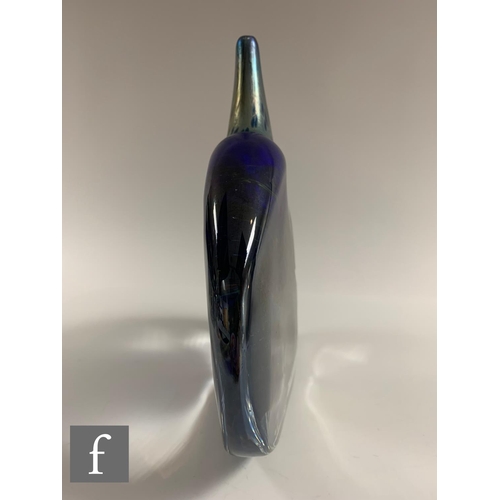 686 - A contemporary Isle of Wight studio glass fish vase, designed by Timothy Harris, mottled blue and go... 