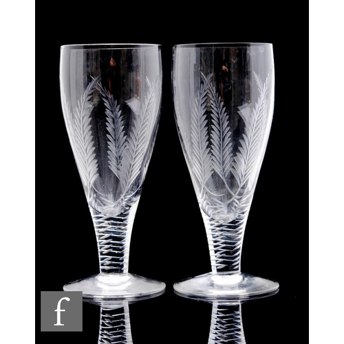 688 - A set of six mid 20th Century Stuart Crystal for Fortnum and Mason wine glasses, each with large ovo... 