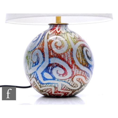 692 - A contemporary Isle of Wight studio glass lamp base in the Jazz Nuvo pattern designed by Timothy Har... 