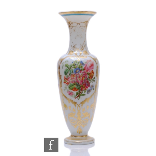 697 - A large 19th Century opal glass vase in the manner of Richardsons, the footed slender shouldered ovo... 