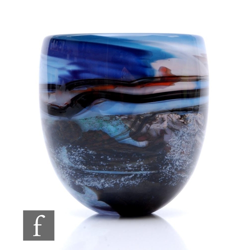 721 - An Anthony Stern contemporary studio glass vase in the Mirage design with a stylised landscape, case... 