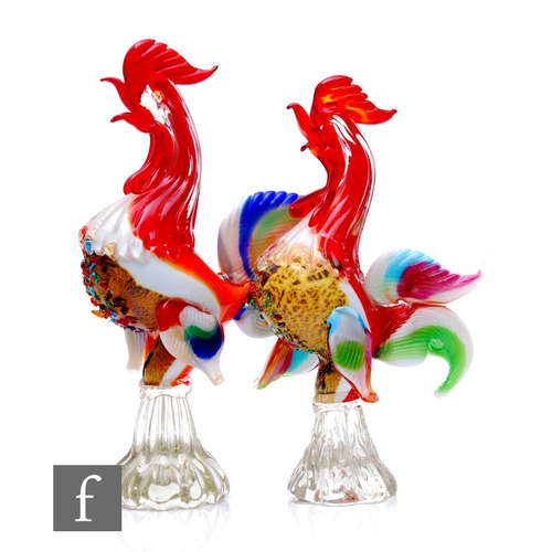 711 - A mid 20th Century Murano glass figure, modelled as a stylised cockerel, decorated with applied glas... 