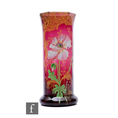 763 - A late 19th Century Legras Art Nouveau glass vase, of footed sleeve form, transfer printed and decor... 