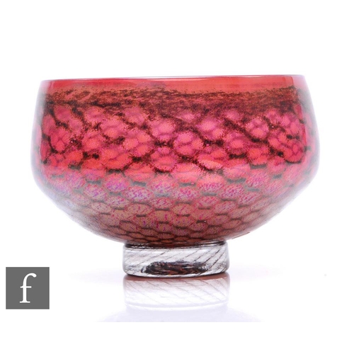 767 - A contemporary Allister Malcom studio glass bowl of compressed ovoid form, in the Mermaid pattern, w... 