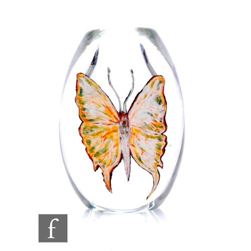 769 - A contemporary Vic Bamforth studio glass vase in the 'Butterfly III' pattern, of ovoid form internal... 