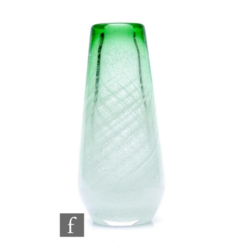 787 - A 20th Century Jari Beranek glass vase of tapered ovoid form, internally decorated with fine silver ... 