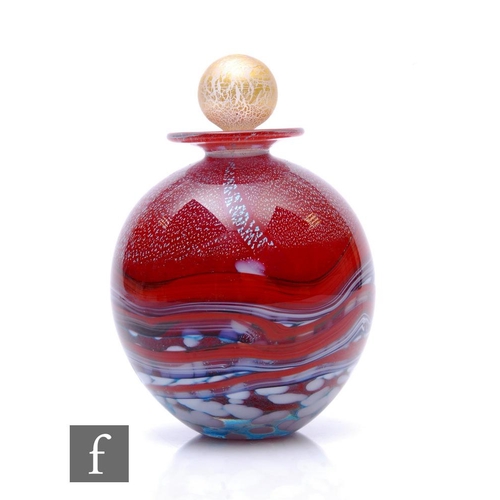 813 - A contemporary Jonathan Harris studio glass scent bottle, of globular form with flat rim, internally... 