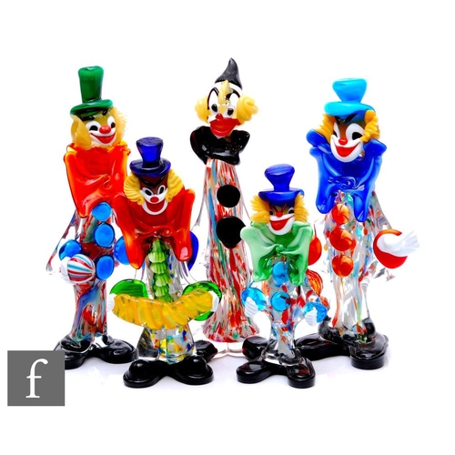 814 - A collection of mid 20th Century Italian Murano glass clowns in multicolours with applied details an... 