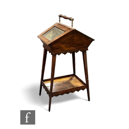 406 - A late Victorian line inlaid rosewood portable jewellery cabinet, the sloping slides concealing a gr... 