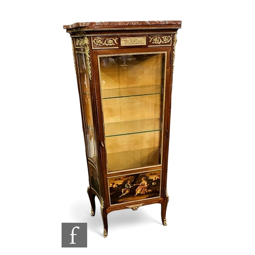 425 - A late 19th and early 20th century Louis XIV style vitrine, gilt metal mounts over concave sides , t... 