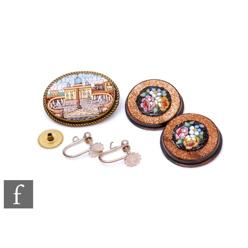 6 - A collection of micro-mosaic jewellery, to include a pair of floral circular earrings with aventurin... 