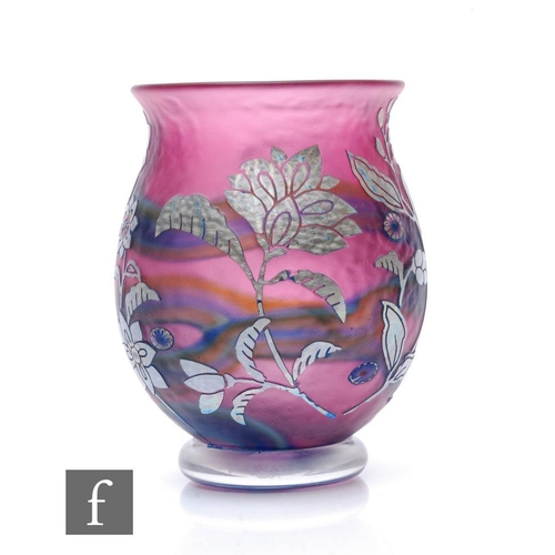 788 - A contemporary Jonathan Harris studio glass cameo vase, of footed ovoid form with flared neck, cased... 