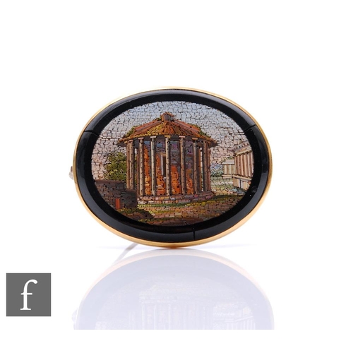 8 - A Victorian Grand Tour micro-mosaic memorial brooch, the unmarked yellow metal surround with depicti... 