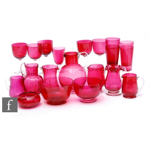 801 - A collection of late 19th and early 20th Century ruby and cranberry glass to include assorted strawb... 