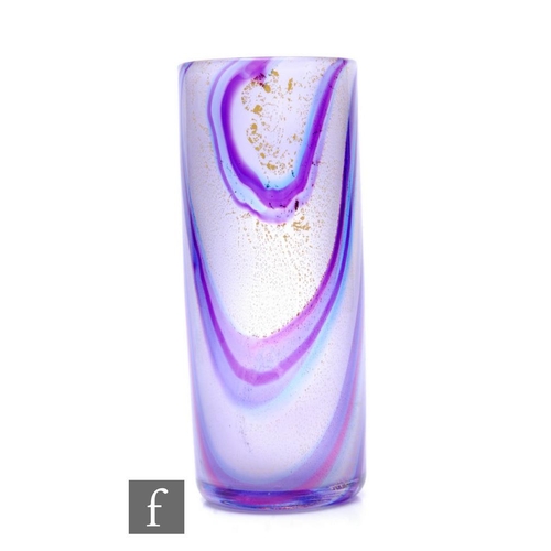 811 - A contemporary Jonathan Harris studio glass trial vase, of cylinder sleeve form, decorated with amet... 