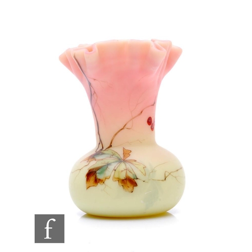 827 - A late 19th Century Thomas Webb & Sons Queens Burmese posy vase of low shouldered form with coll... 