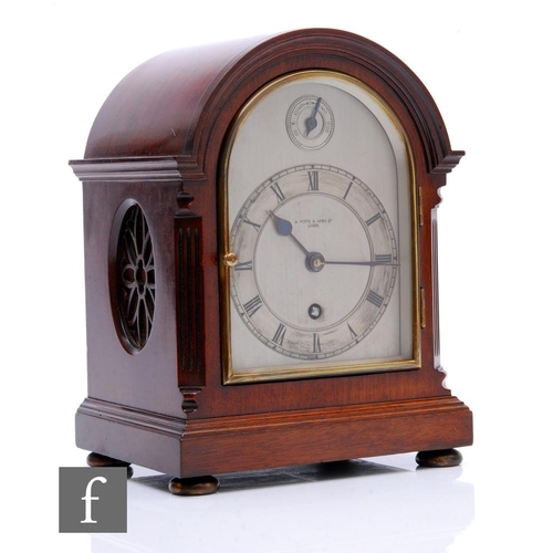 88 - A small Edwardian mahogany cased bracket clock, by W Potts & Sons Ltd Leeds, arched silvered dia... 