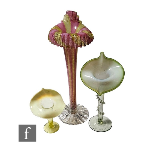 898 - A large late 19th Century Stourbridge glass Jack in the Pulpit vase, the drawn trumpet with tight fr... 