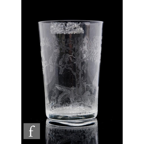 732 - A late 19th Century Stourbridge glass clear crystal tumbler, Northwood Patent acid etched for the Au... 