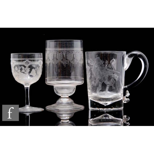 733 - A late 19th Century Stourbridge clear crystal glass tumbler, Northwood Patent acid etched with a lad... 