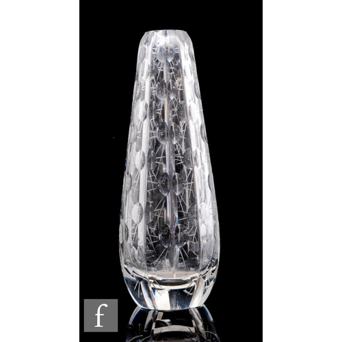 775 - A mid 20th Century continental clear crystal glass vase, possibly Czech, the tapered sleeve form dec... 