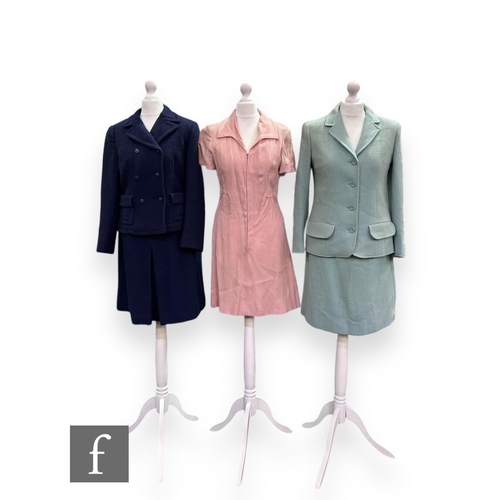 30 - A 1960s Jaeger wool two piece suit, comprising fitted jacket with two pockets and midi pencil skirt,... 