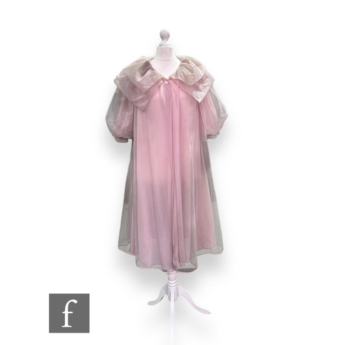 42 - A 1950s/60s light pink organza night gown, with short puff sleeves and oversize layered collar.